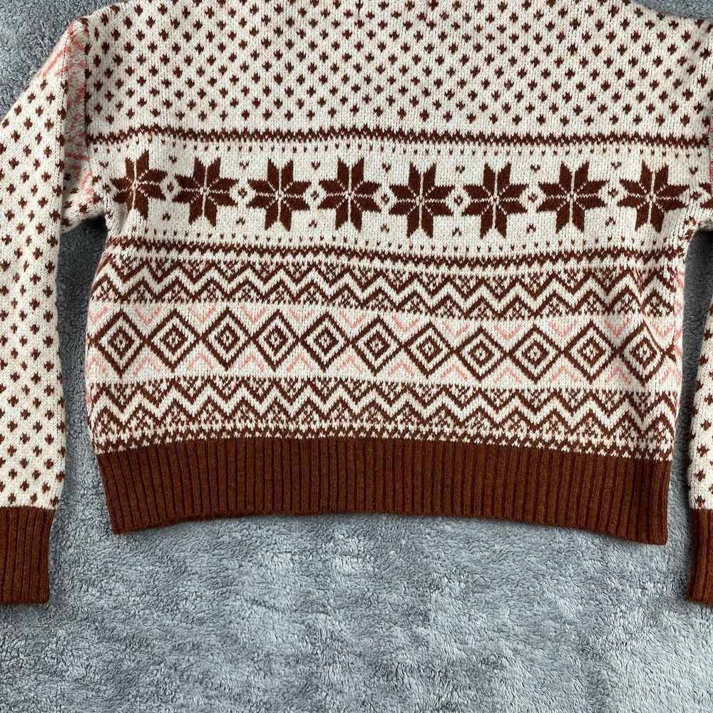 American Eagle Mock Neck‎ Cropped Fair Isle Pattern Close Knit Sweater Medium - Picture 13 of 16